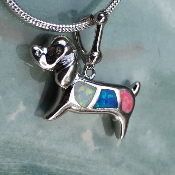 Sterling silver plt & opal 🐶 dog, bone and chain - Picture 7 of 8